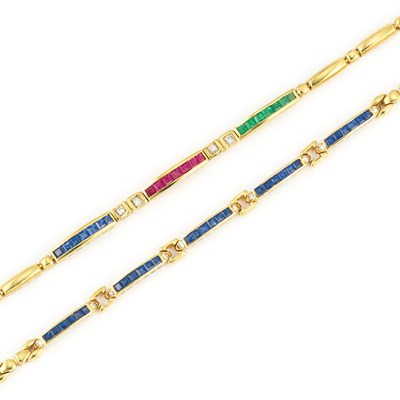 Lot 437 - Two Gold, Gem-Set and Diamond Bracelets