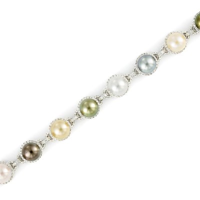 Lot 705 - White Gold, Multicolored Cultured and Freshwater Pearl and Diamond Bracelet