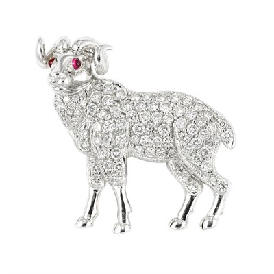 Lot 519 - White Gold and Diamond Ram Brooch