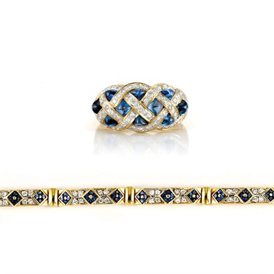 Lot 133 - Gold, Sapphire and Diamond Bracelet and Ring