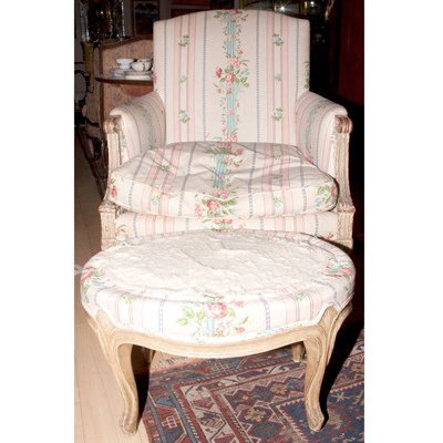 Lot 286 - Louis XVI Style Painted Bergere and Ottoman en...