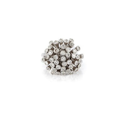 Lot 768 - White Gold and Diamond 'en Tremblant' Cluster Ring