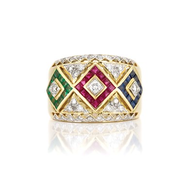 Lot 774 - Gold, Diamond and Gem-Set Band Ring