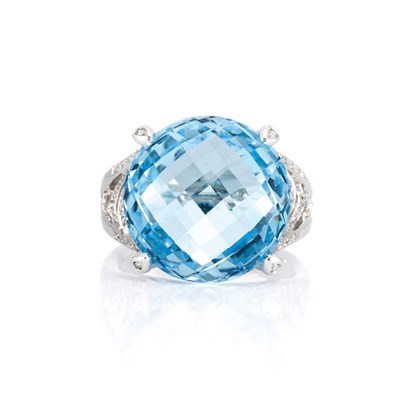 Lot 766 - White Gold, Blue Topaz and Diamond Ring