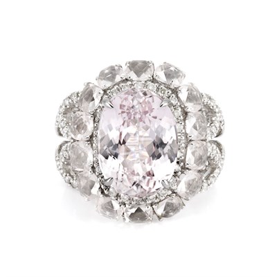 Lot 312 - White Gold, Kunzite, Rock Crystal and Diamond Ring
