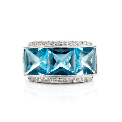 Lot 321 - White Gold, Blue Topaz and Diamond Ring
