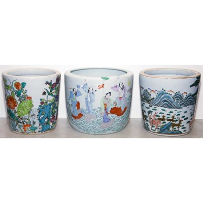 Lot 295 - Three Chinese Familler Rose Jardinieres Height...