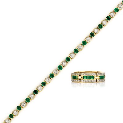 Lot 773 - Gold, Emerald and Diamond Bracelet and Ring