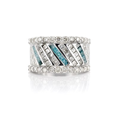 Lot 791 - White Gold, Diamond and Treated Blue Diamond Ring