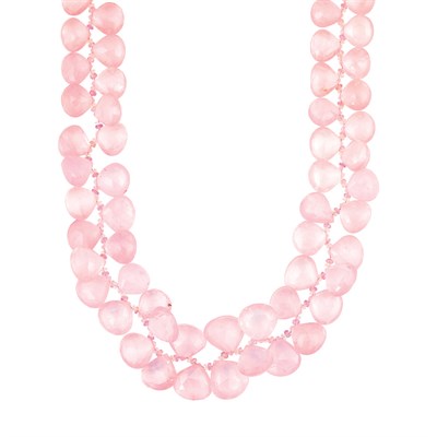 Lot 747 - Rose Quartz, Pink Sapphire and Aquamarine Bead Necklace with Gold Clasp