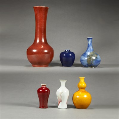 Lot 619 - Group of Five Chinese Monochrome Glazed...