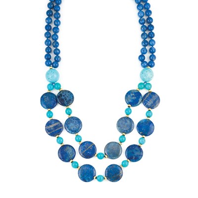 Lot 46 - Double Strand Lapis,Turquoise and Gold Bead Necklace