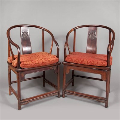 Lot 247 - Pair of Chinese Hongmu Horseshoe Back Chairs...