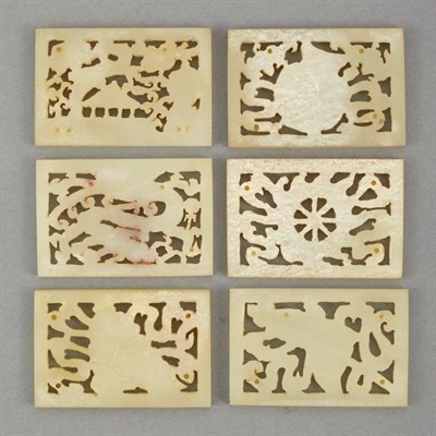 Lot 261 - Set of Six Chinese Jade Carved Plaques...