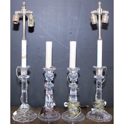 Lot 310 - Two Pairs of Glass Candlestick Lamps Height of...