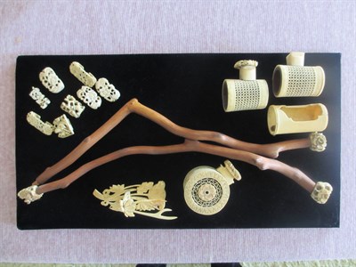 Lot 6 - Group of Chinese Ivory and Wood Bird Cage...
