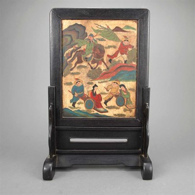Lot 246 - Chinese Painted Soapstone Screen Late 19th...