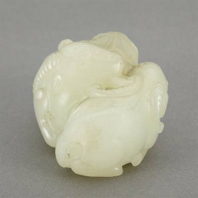 Lot 85 - Chinese White Jade Ram Group Late 18th century...