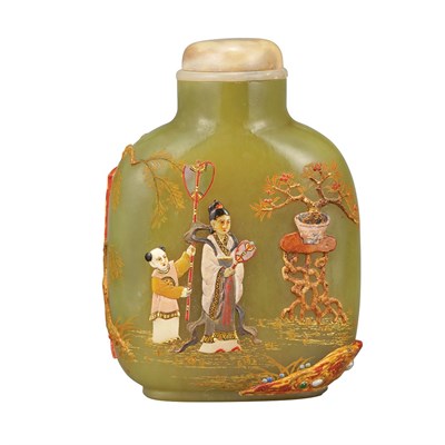 Lot 215 - Chinese Embellished Jade Snuff Bottle...