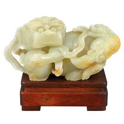 Lot 182 - Chinese Celadon Jade Figure of a Lion Ming...