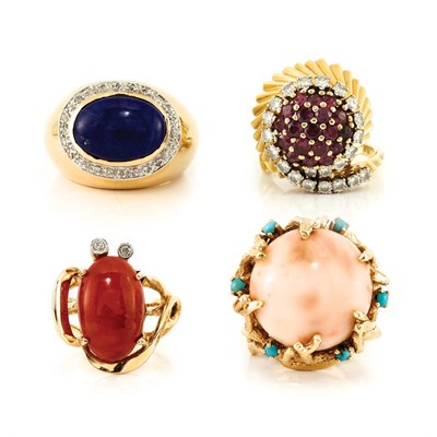 Lot 838 - Group of Gold, Gem-Set and Hardstone Rings