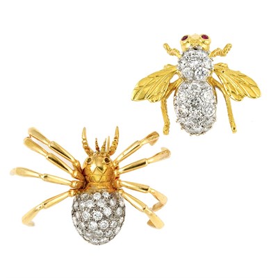 Lot 429 - Two Gold and Diamond Insect Pins
