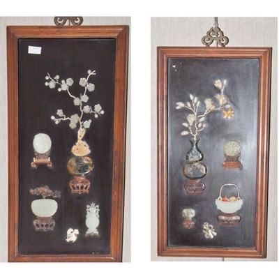 Lot 276 - Pair of Chinese Hardstone Inlaid Panels Height...