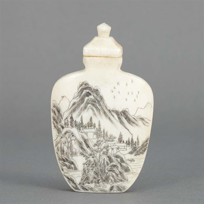 Lot 8 - Chinese Black Pigment Painted Ivory Snuff...