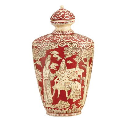 Lot 9 - Chinese Red Pigment Painted Ivory Snuff Bottle...