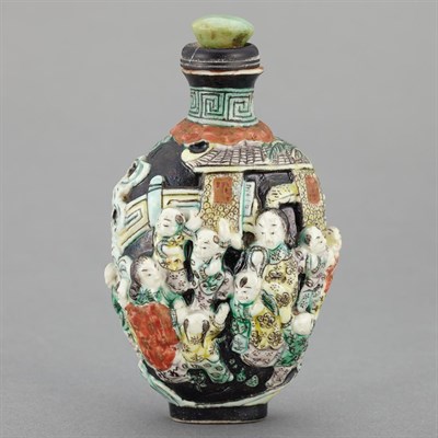 Lot 33 - Chinese Molded Famille Verte Glazed Porcelain...