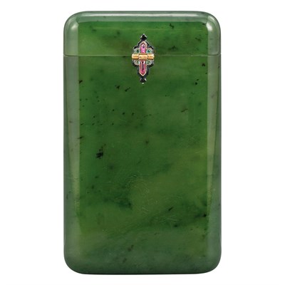 Lot 379 - French Nephrite Jade Gem Set and Enameled Card...