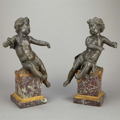 Lot 175 - Pair of Gilt and Patinated-Bronze Figures of...