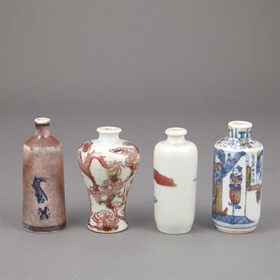 Lot 29 - Group of Four Chinese Red, Blue and White...