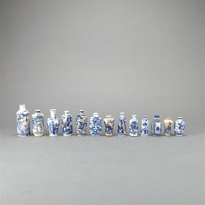 Lot 258 - Group of Thirteen Chinese Blue and White...