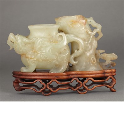 Lot 90 - Chinese Archaic Style Celadon Jade Double Vase...