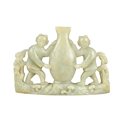 Lot 250 - Chinese Celadon Jade Carving of Boys 19th...