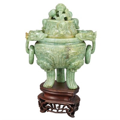 Lot 259 - Chinese Green Jade Censer 19th Century The...