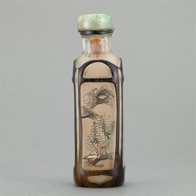 Lot 41 - Chinese Black Overlay Clear Inside Painted...
