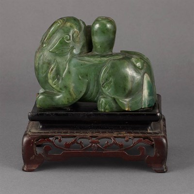 Lot 89 - Chinese Spinach Jade Recumbent Qilin 19th...