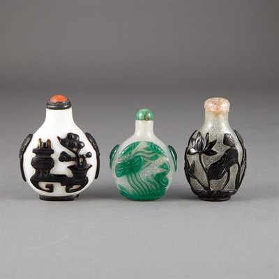 Lot 143 - Group of Three Chinese Glass Snuff Bottles...