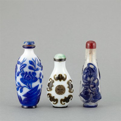 Lot 263 - Group of Three Chinese Overlay Glass Snuff...
