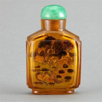 Lot 141 - Chinese Inside Painted Amber Glass Snuff...