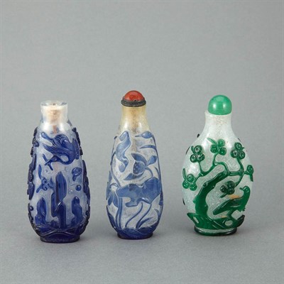 Lot 265 - Group of Three Chinese Glass Snuff Bottles...