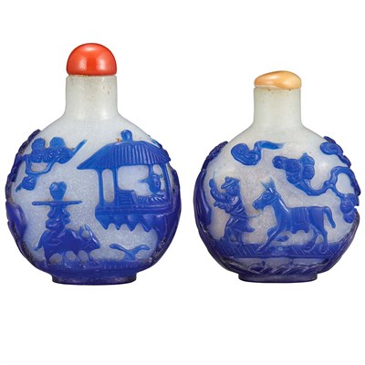 Lot 146 - Two Chinese Blue Overlay Clear Glass Snuff...
