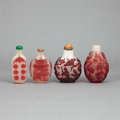 Lot 147 - Group of Four Chinese Red Overlay Clear Glass...