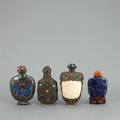 Lot 229 - Group of Three Silver Mounted Snuff Bottles...