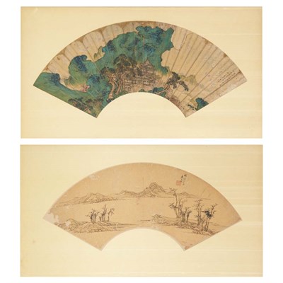 Lot 653 - Two Chinese Fan Paintings Landscapes Both...
