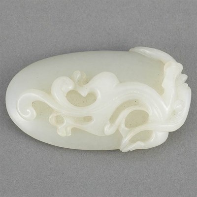 Lot 574 - Chinese White Jade Pendant Of ovoid shape,...