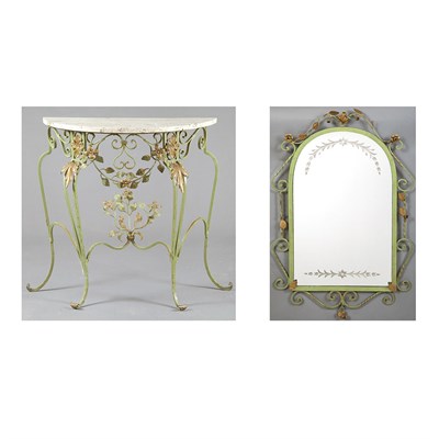 Lot 138 - French Marble Top Painted Iron Console and...