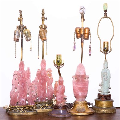 Lot 320 - Group of Five Asian Hardstone Lamps Height of...